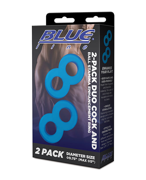 The Soft Hum Blue Line C & B Dual Cock & Ball Stamina Enhancement Ring - Jelly Blue Pack of 2