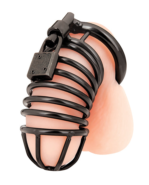 The Soft Hum Blue Line Deluxe Chastity Cage - Black
