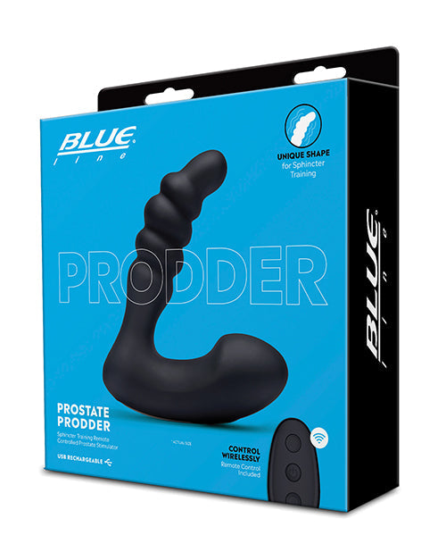 The Soft Hum Blue Line Vibrating Prostate Prodder w/Remote - Black