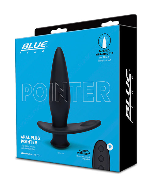 The Soft Hum Blue Line Vibrating Anal Plug Pointer w/Remote - Black