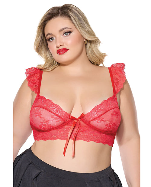 The Soft Hum Scallop Stretch Lace Soft Cup Bralette - Red QN