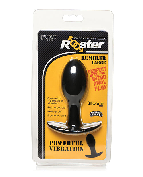 The Soft Hum Curve Toys Rooster Rumbler Vibrating Silicone Anal Plug Large - Black