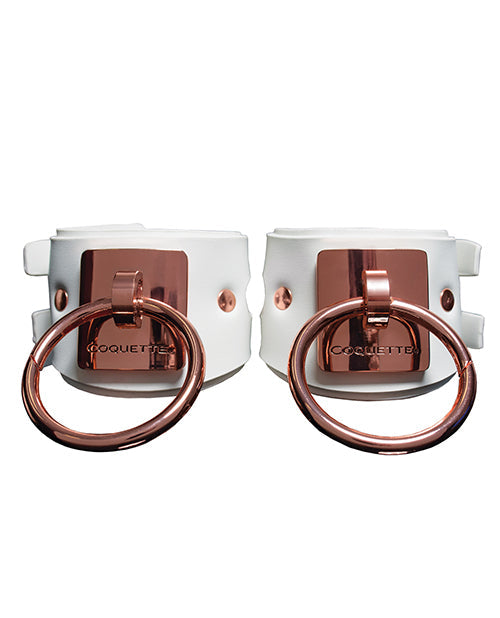 The Soft Hum Pleasure Collection Adjustable Handcuffs - White/Rose Gold