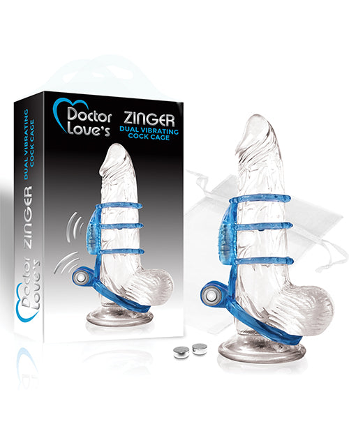 The Soft Hum Doctor Love's Zinger Dual Vibrating Cock Cage - Blue