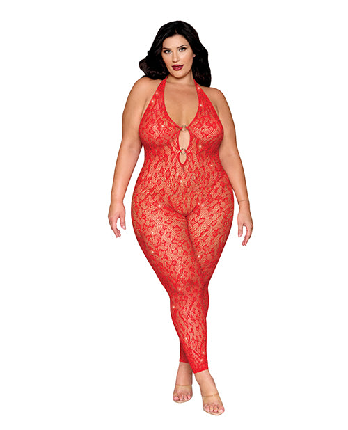 The Soft Hum Leopard Pattern Seamless Bodystocking w/Gold Details - Red QN