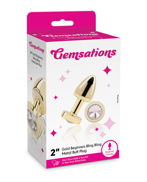 The Soft Hum Gemsations 2" Beginners Bling Bling Metal Butt Plug - Gold