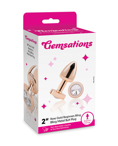 The Soft Hum Gemsations 2" Beginners Bling Bling Metal Butt Plug - Rose Gold