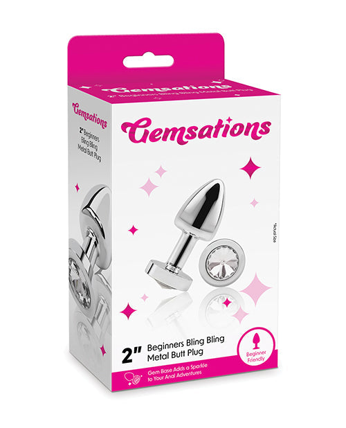 The Soft Hum Gemsations 2" Beginners Bling Bling Metal Butt Plug - Silver