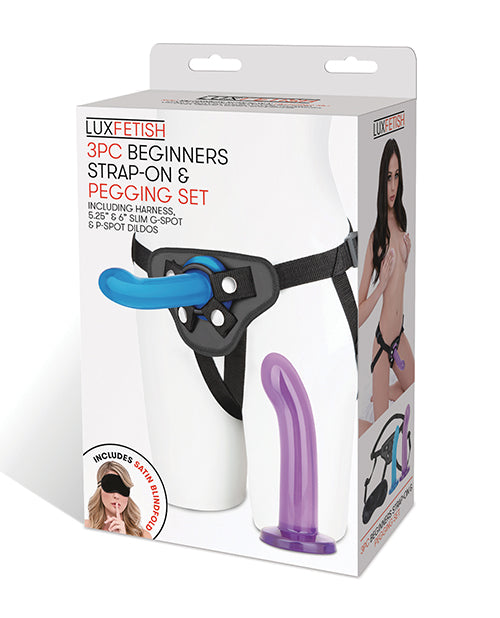 The Soft Hum Lux Fetish 3 pc Beginners Strap On & Pegging Set - Multi Color