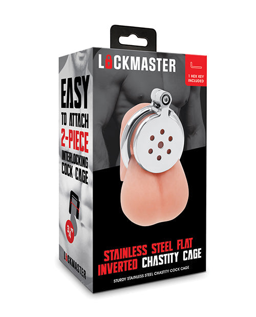 The Soft Hum Lockmaster Stainless Steel Flat Inverted Chastity Cage - Silver