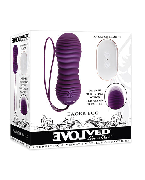 The Soft Hum Evolved Eager Egg Vibrating & Thrusting Egg w/Remote - Purple