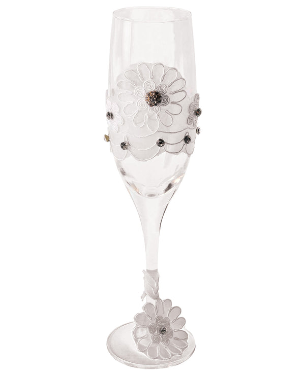 The Soft Hum Bride to Be Champagne Glass w/White Lace Trim