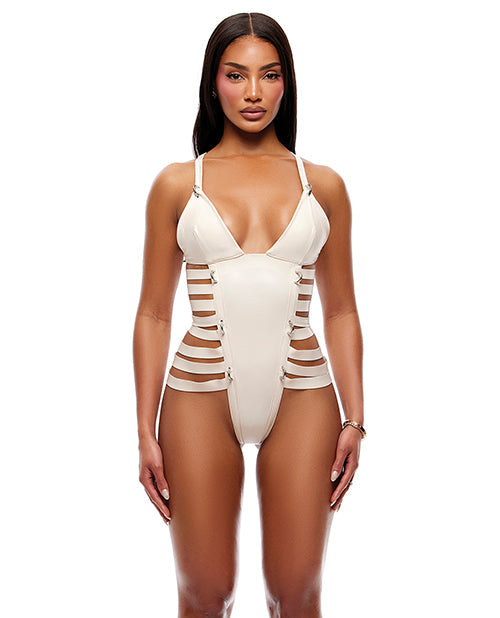 Strap Tease Strappy Matte Vinyl Teddy - Cream MD
