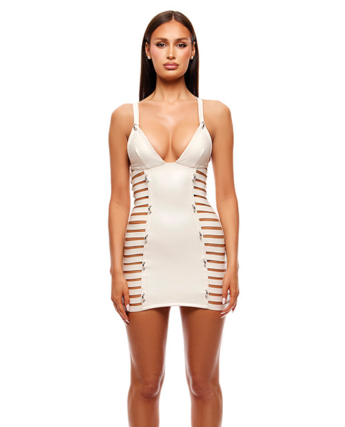 Strap Tease Strappy Vinyl Mini Dress - Cream MD