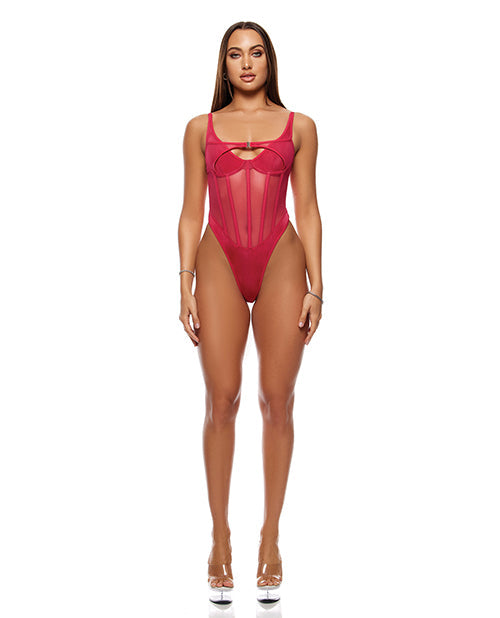 The Soft Hum Layers To This Mesh and Knit Teddy - Pink MD