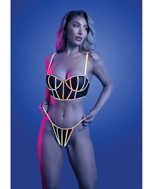 The Soft Hum Solar Flare Flash Reflective Binding Underwire Bra & Thong - Black M/L