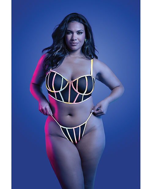 The Soft Hum Solar Flare Flash Reflective Binding Underwire Bra & Thong - Black QN