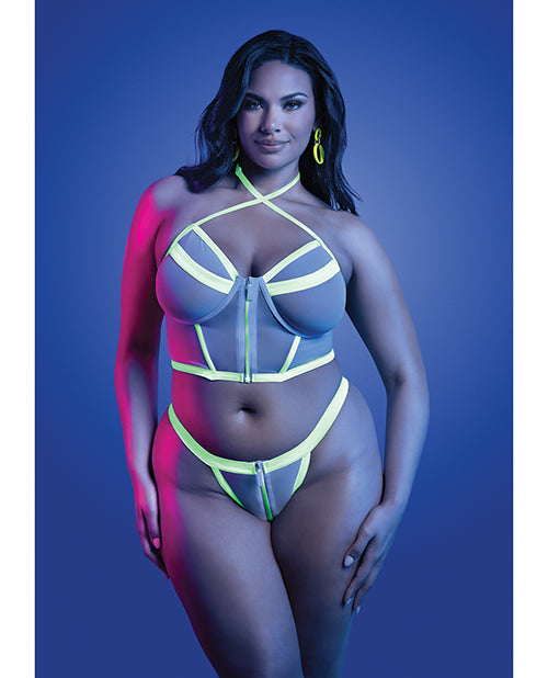 The Soft Hum Supernatural Glow-in-the-Dark Zipper Bralette & Thong - White QN