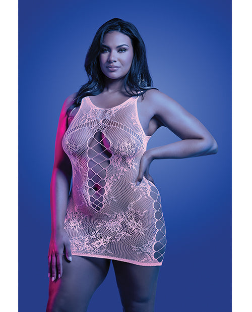 The Soft Hum Magnetism Glow-in-the-Dark Lace Knit Dress; Glows Pink - White QN