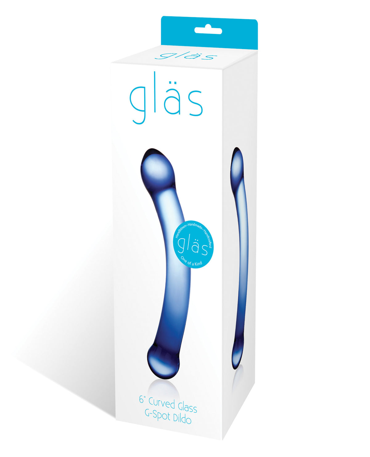 The Soft Hum Glas 6" Curved G-Spot Glass Dildo - Blue