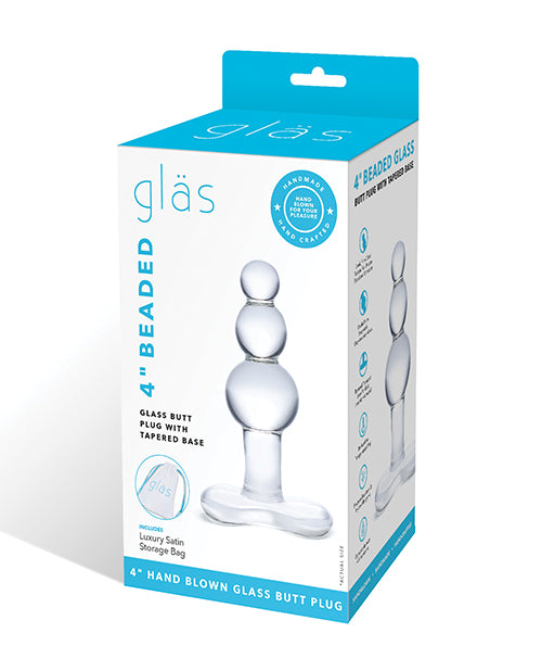 The Soft Hum Glas 4" Beaded Glass Butt Plug w/Tapered Base - Clear