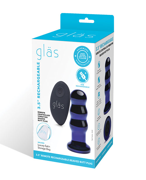 The Soft Hum Glas 3.5" Rechargeable Vibrating Beaded Butt Plug - Blue