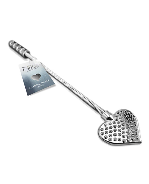 The Soft Hum Nixie Flaming Heart Riding Crop - Silver