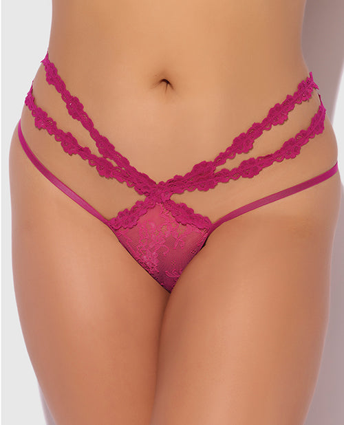 The Soft Hum Yvone Lace Strappy Backless Tanga Panty - Pink 3X/4X
