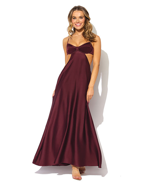 Brigeta Satin Cut Out Long Dress - Burgundy