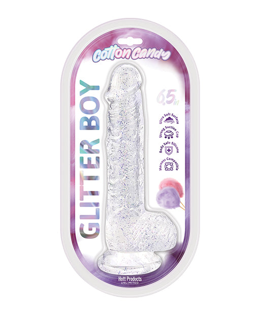 The Soft Hum Cotton Candy Glitter Boy 6" Suction Cup Dildo - Clear