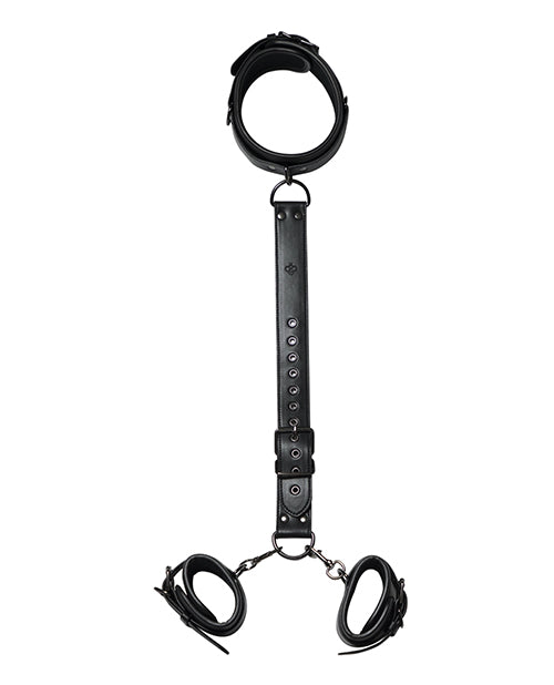The Soft Hum Kinky Play Box Locking Harness Collar to Wrist Restraints - Black