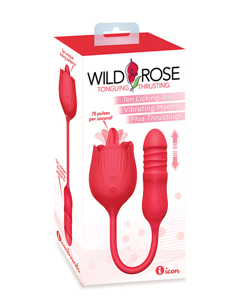 The Soft Hum Wild Rose Licking & Thrusting Vibrator - Red