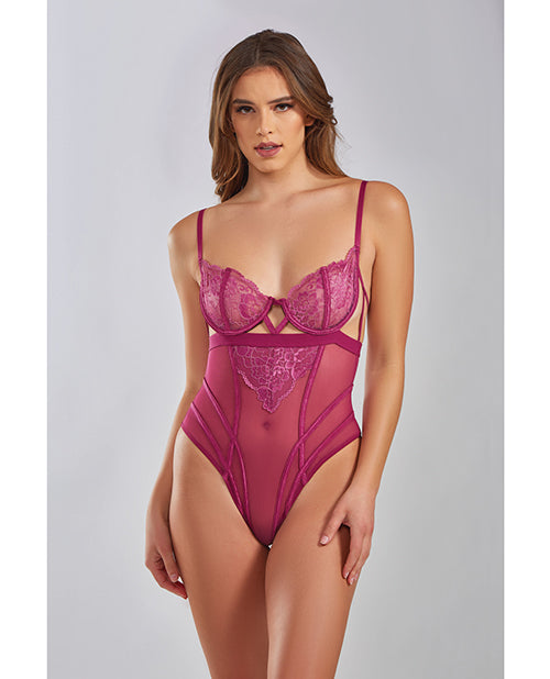 The Soft Hum Quinn Cross Dyed Galloon Lace & Mesh Teddy Wine XL