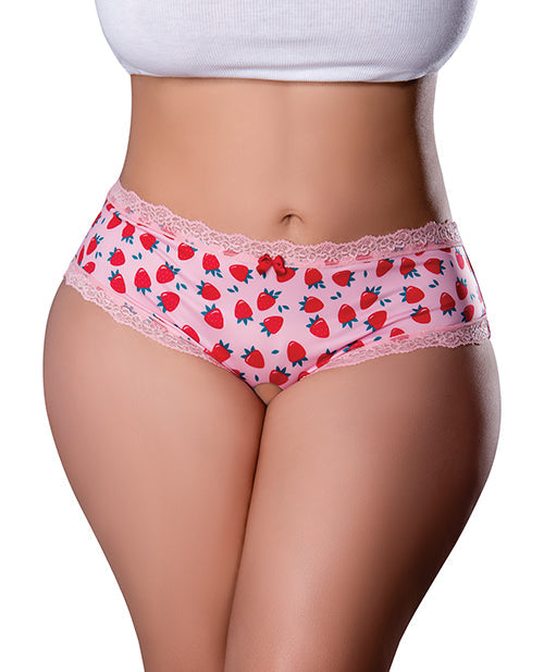 The Soft Hum Sweet Treats Crotchless Boy Short w/Wicked Sensual Care Strawberry Lube - Pink QN