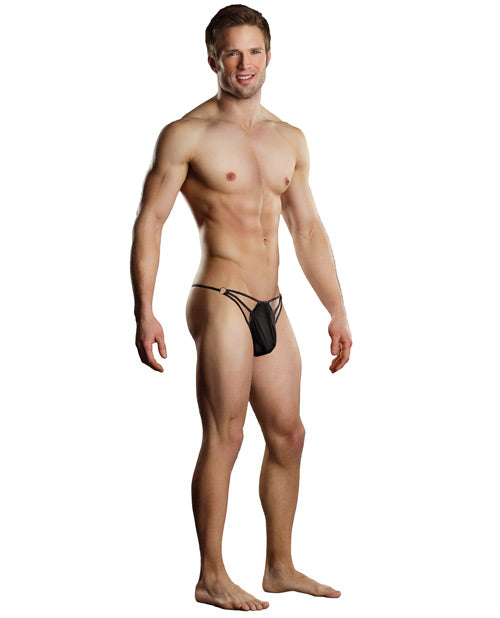 The Soft Hum Male Power G-string w/Straps & Rings Black L/XL