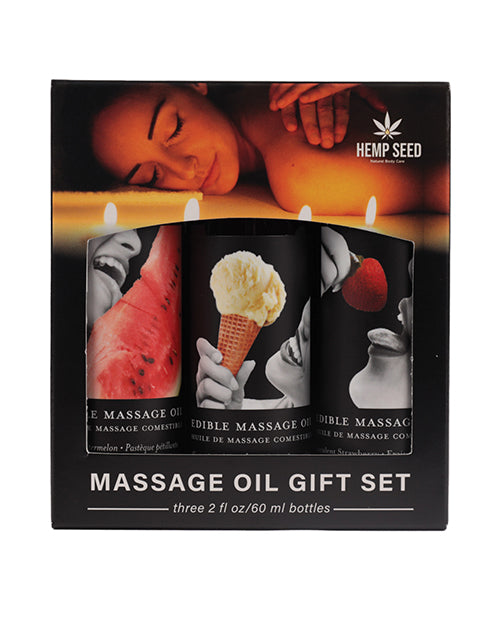 The Soft Hum Earthly Body Edible Massage Oil Gift Set - 2 oz Watermelon, Strawberry & Vanilla
