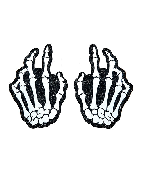 The Soft Hum Neva Nude Holographic Skeleton Hands Pasties - White/Black O/S