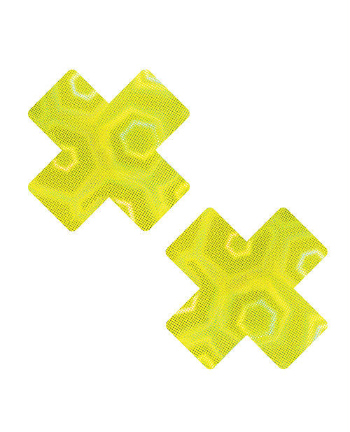The Soft Hum Neva Nude Holographic X Factor Pasties - Neon Yellow O/S
