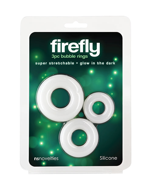 The Soft Hum Firefly Glow in the Dark Bubble Cock Rings - White, Pack of 3