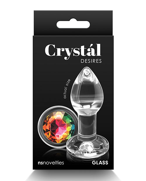 The Soft Hum Crystal Desires Glass Round Gem Butt Plug Small - Rainbow