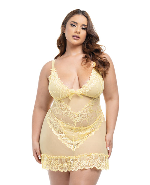 The Soft Hum Valentine Lacey Babydoll w/G-String - Pale Banana 1X/2X