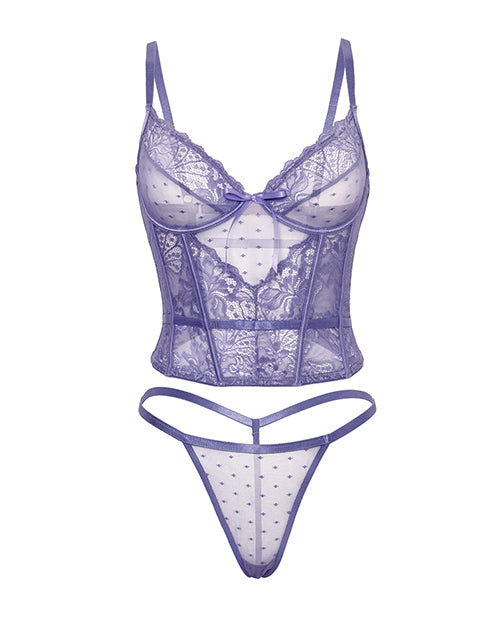 The Soft Hum Vanessa Lace & Mesh Bustier w/G-String - Purple L/XL
