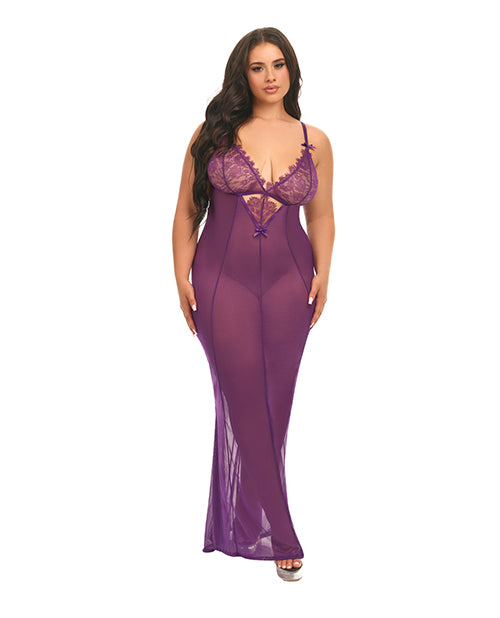 The Soft Hum Katana Mesh & Eyelash Lace Gown - Purple 1X/2X