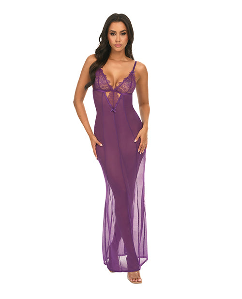 The Soft Hum Katana Mesh & Eyelash Lace Gown - Purple L/XL