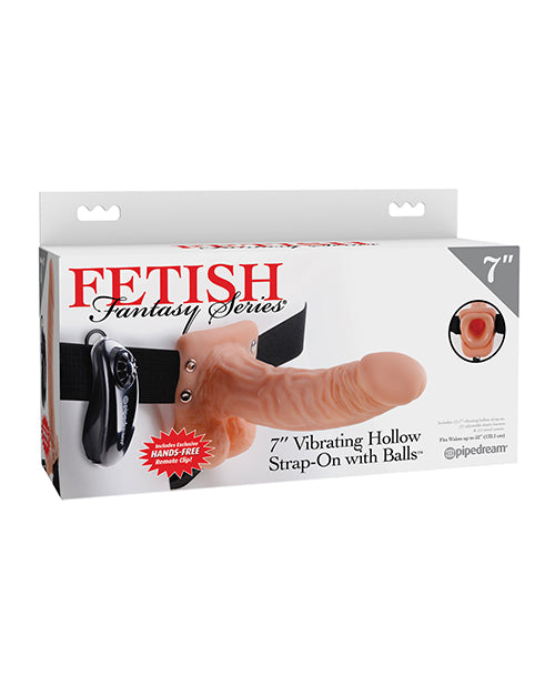 The Soft Hum Fetish Fantasy Series 7" Vibrating Hollow Strap On w/Balls - Flesh
