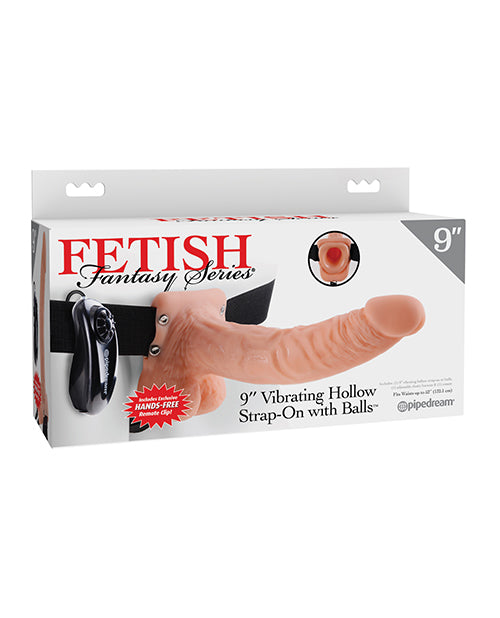 The Soft Hum Fetish Fantasy Series 9" Vibrating Hollow Strap On w/Balls - Flesh