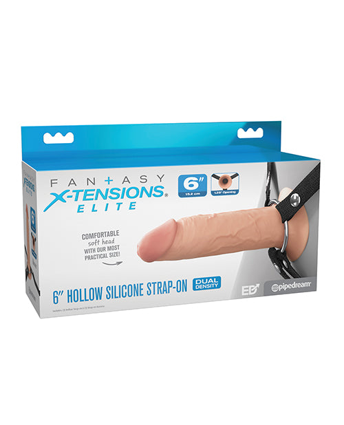 The Soft Hum Fantasy X-tensions Elite 6" Silicone Hollow Strap-on w/Harness - Light
