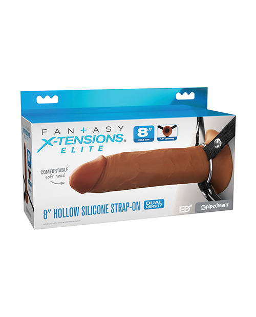 The Soft Hum Fantasy X-Tensions Elite 8" Silicone Hollow Strap-on w/Harness - Brown