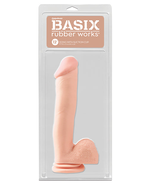 The Soft Hum Basix Rubber Works 12" Dong w/Suction Cup - Flesh