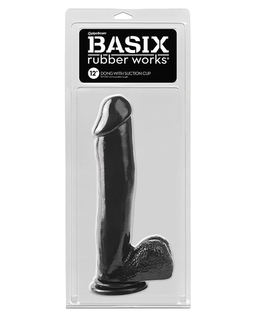 The Soft Hum Basix Rubber Works 12" Dong w/Suction Cup - Black